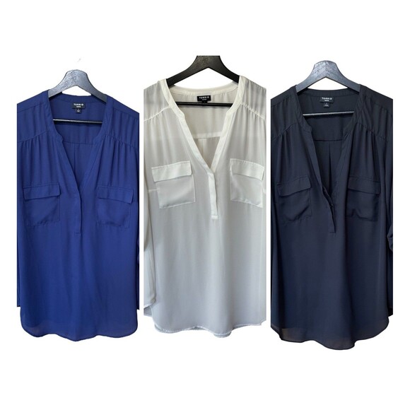 Lot 3 Torrid Harper 3/4 Sleeve Pullover Blouse Bluish Purple white black size 1 - Picture 1 of 14